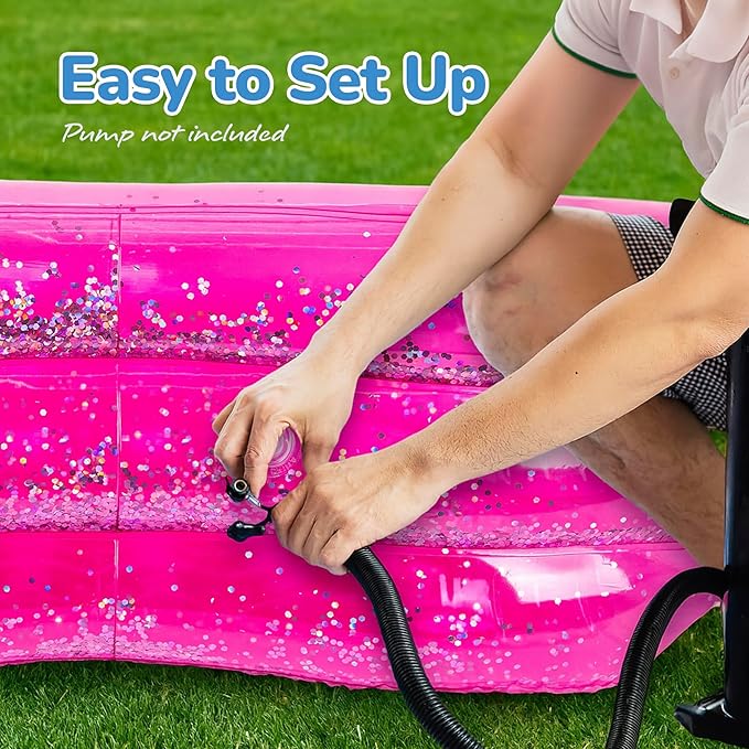 ArtCreativity Sparkly Inflatable Kiddie Pool with 3 Levels, Transparent Blow Up Pool for Kids with Silver Glitter and Cushioned Bottom, Easy to Inflate Outdoor Pools for Backyard, Summer Toys for Kids