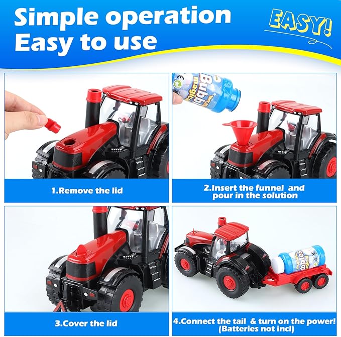 Tractor Bubble Machine for Kids 3 4 5 6 Years Old Boys: 2 in 1 Farm Tractor Toy Automatic Bubble Blowing with Lights & Sounds, Indoor Outdoor Toys for Toddlers, Ideal Gifts for 3-8 Year Olds