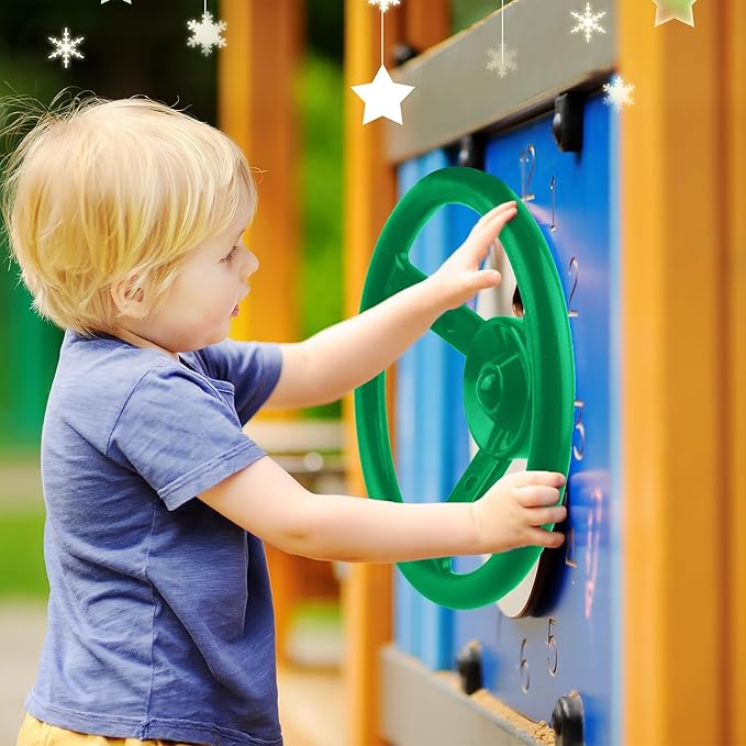 2 Pack Steering Wheel Playset Plastic Pirate Ships Wheel with Mounting Tools for Kids Playground Outdoor Gym (Green, Red)