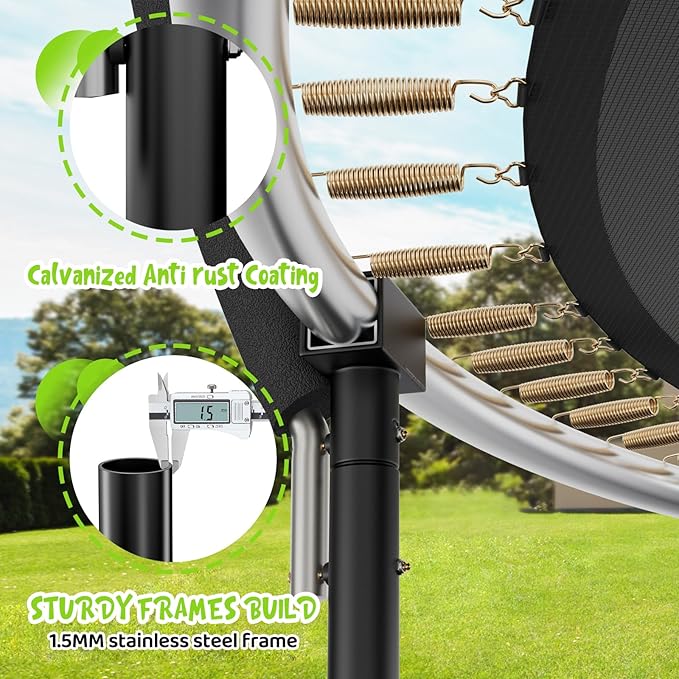 Gigu 10FT 12FT 14FT 15FT 16FT Recreational Trampolines with Enclosure Net and Ladder and Anti-Rust Coating, ASTM Approved Trampoline Outdoor for Kids and Adults Outdoor Yard Trampolines