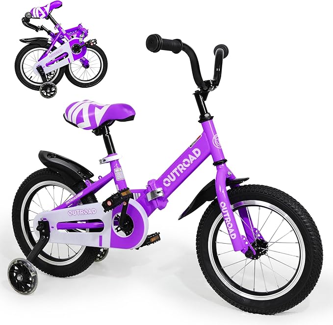 14/16/18 Inch Folding Kids Bike with Training Wheels, Gifts for Girl&Boy Age 3-10 Years, Toddler Bike with Dual Brakes for Beginners, Multi-Color
