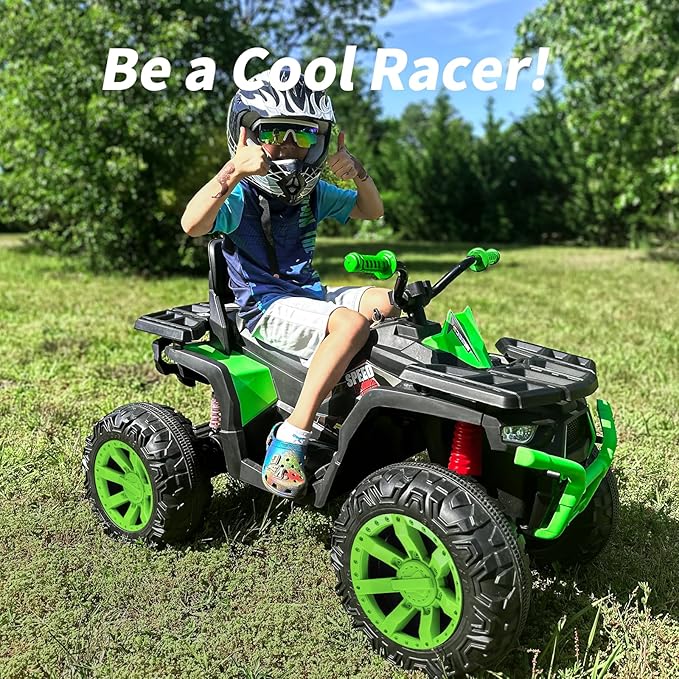 Kids ATV 4 Wheeler, 24V 4WD Electric ATV Ride On Toy for Big Kid with 2-Seater, 4x200W Motor - Green
