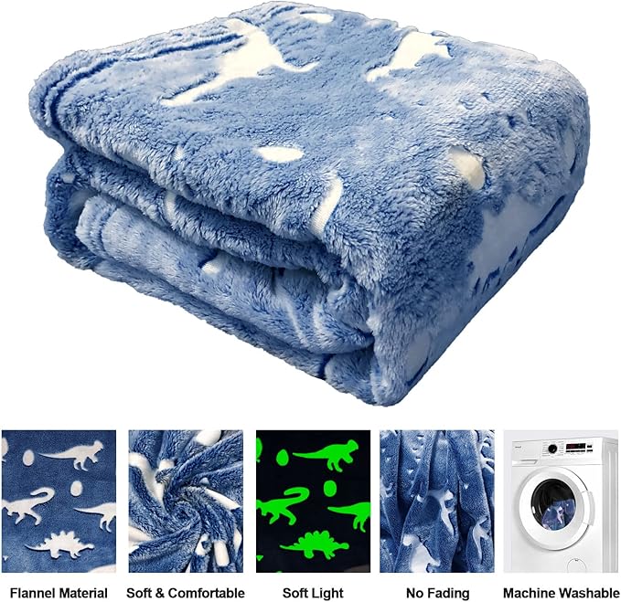 TEHALK Dinosaur Blanket for Boys Girls Glow in The Dark Blankets for Boys Soft Fleece Blankets for Kids Personalized Baby Blanket for Boys Cute Toddler Blankets for Boys Unique Dinosaur Gifts 40"x60"