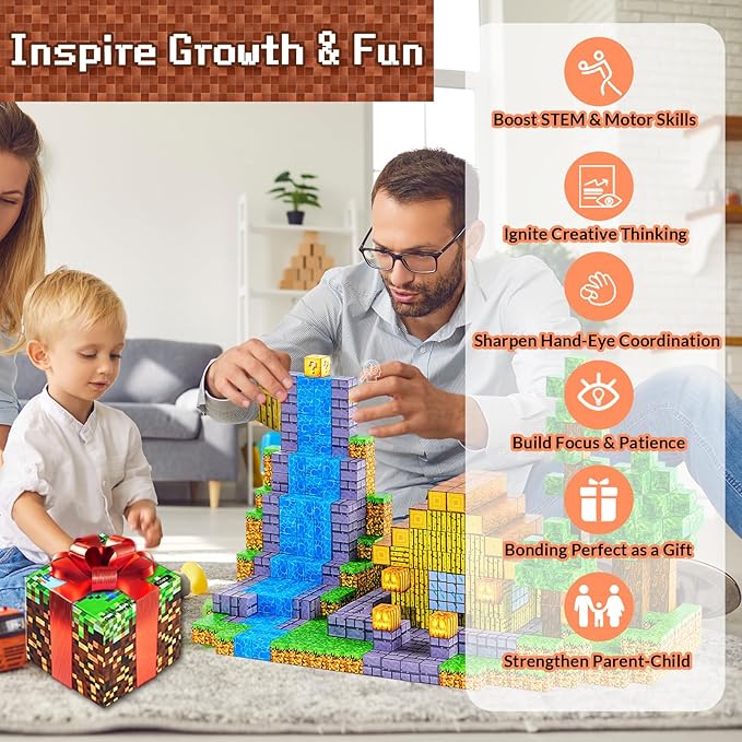 Magnetic Blocks 125PCS 0.8 inch Magnet Toys for Kids Magnetic Cubes Building Set 4 inch Cube Box Packaging STEM Toys for Boys & Girls 3 4 5 6 7 8 9 10