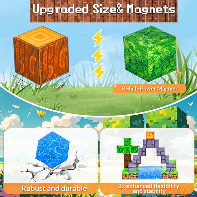 Magnetic Blocks 125PCS 0.8 inch Magnet Toys for Kids Magnetic Cubes Building Set 4 inch Cube Box Packaging STEM Toys for Boys & Girls 3 4 5 6 7 8 9 10