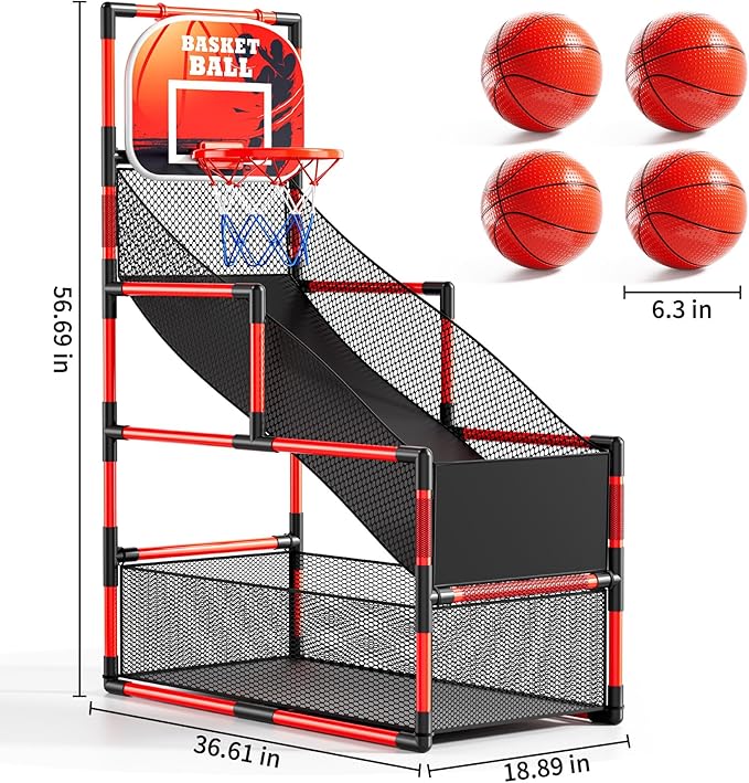Arcade Basketball Game Set for Kids 3-12 Years Old, Kids Basketball Hoop with 4 Balls & Pump, Indoor Outdoor Sports Play Toys, Basketball Games Toys, for Boys Girls Teens