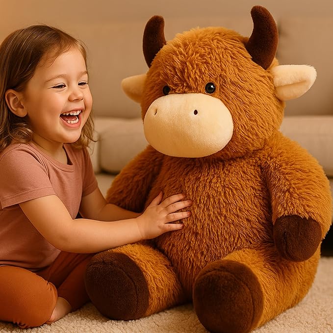 32" Big Highland Cow Stuffed Animal, Giant Highland Cow Plush Toy Huge Size Fluffy Plushy Fat Plushie Gift for Kids