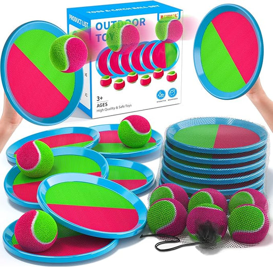 Bennol Toss and Catch Ball Game Outdoor Toys for Kids, Outdoor Outside Games Toys for Kids Ages 3 4 5 6 7 8 9 10, Yard Backyard Games Beach Outside (6 Paddle 6 Balls)