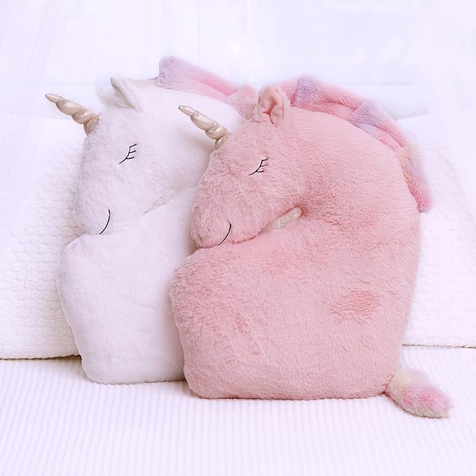 Perfectto Design Set of 2 Decorative Unicorn Pillows for Girls Kids Bed Room - White Pink Fluffy Plush for Baby Girl, Cute Throw Pillows Bedroom Décor, Teepee