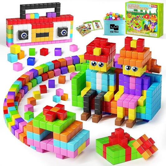 116PCS Magnetic Blocks with Magnet Eyes Toy, Magnetic Building Blocks with Storage Bag for Kids Gifts, STEM Preschool Sensory Magnetic Cubes for Toodlers Boys Girls Ages 3 4 5 6 7 8, Bright Color