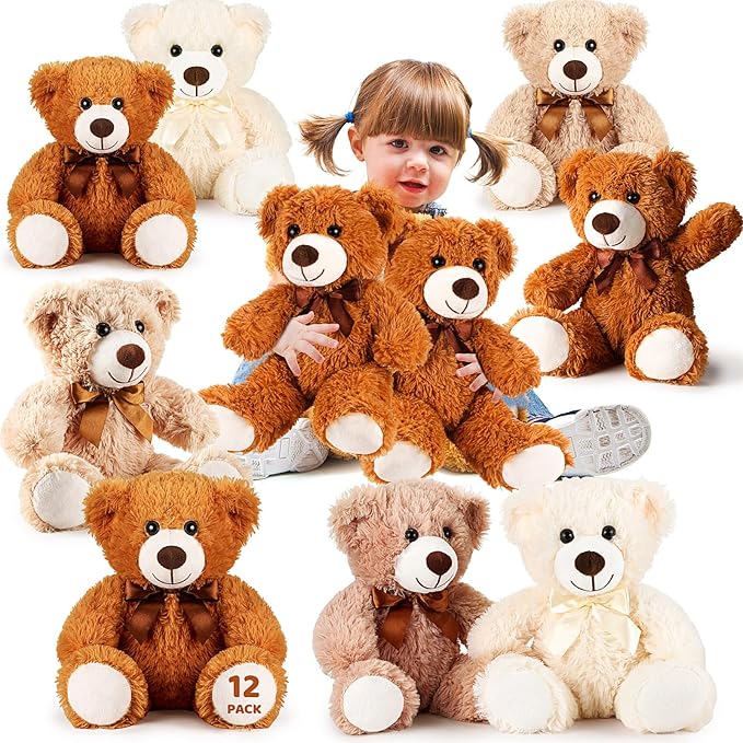 Zhanmai 12 Pcs 14 Inch Bear Stuffed Animal Bulk Gifts Bulk Soft Plush Stuffed Bear for Bridal Christmas Anniversary Centerpiece Baby Shower Party Favor