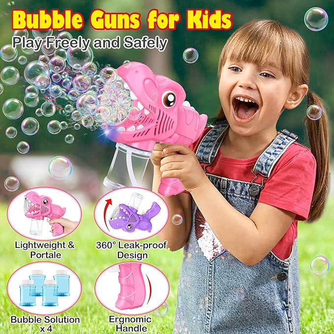 Toys for Girls Kids Ages 3-8: Bubble Gun for Kids 2 Rechargeable Dino Bubble Machine Gift for 3 4 5 6 7 8 Girls Toddlers Ages 4-6 Easter Basket Stuffers Outoor Birthday Christmas Valentines