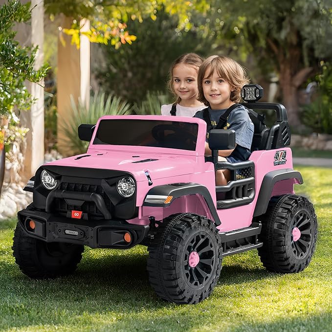 2 Seater Ride on Car Toy, 24V 4WD Electric Car for Kids 4-8 with Remote Control, 4x200W Motors, Capacity 150 lb - Light Pink