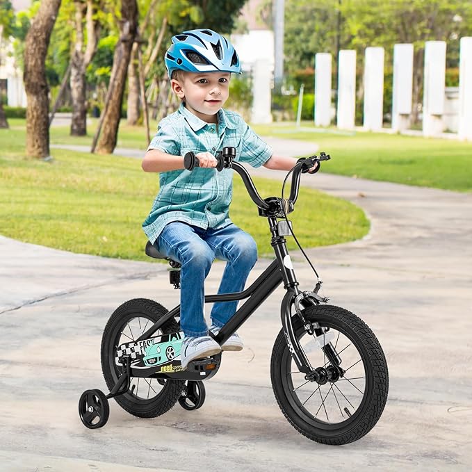 BABY JOY Kids Bike, 12 14 16 18 Inches Car Pattern Sporty Bicycle w/Removable Training Wheels, Hand & Coaster Brakes, Adjustable Seat & Handlebar, Girls Boys Bike