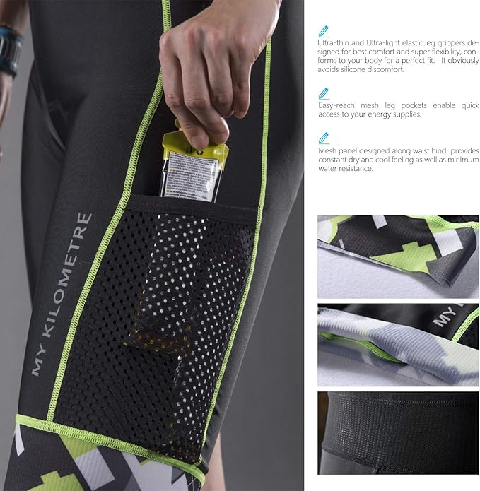 MY KILOMETRE Mens Triathlon Shorts with Adjustable Drawstring Easy Reach Leg Pockets Chamois for Long-Distance Tri Race