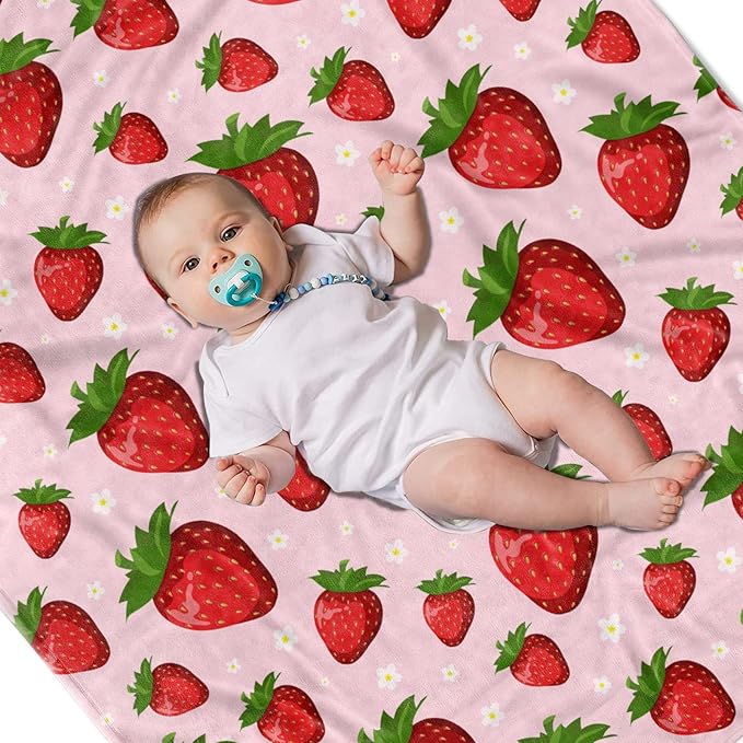 Pink Strawberry Blanket for Kids Girls, Soft Lightweight Strawberry Throw Blanket for Sofa Bed Traveling Camping Gifts Idea 50x60 inches