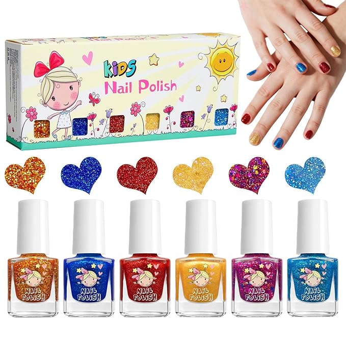 Washable Nail Set - 6-Color Kids Polish, Children Manicure with Odorless Formula, Party Beauty with Quick Dry, Girls Cosmetic Kit, Makeup Gift for Birthday Gathering Daily Use