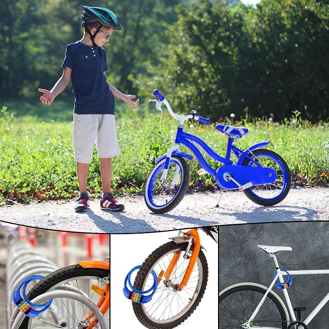 Bike Lock Cable, Bicycle Cable Lock with 4 Digit Combination & Large Lock Head, Resettable Kids Bike Cable Lock, 2 Ft x ∅0.45 in, Lock for Bike, Scooter, Skateboard, Motorcycle, E Bike (Bule)