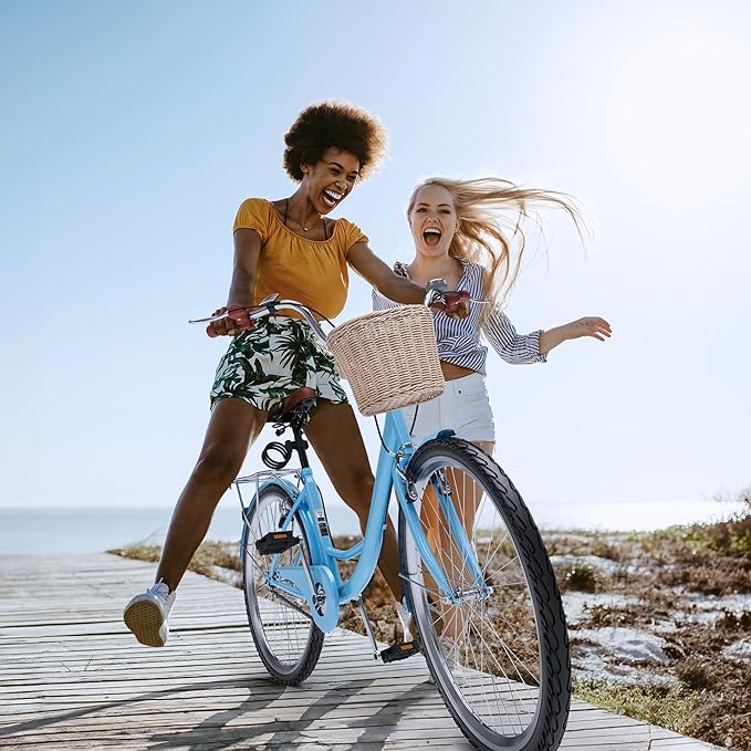 YITAHOME Beach Cruiser Bike for Women, 24 & 26 inch Commute Bike for Adults, 1 & 7 Speed Womens Bicycle with Basket Adjustable Seat, Multiple Color