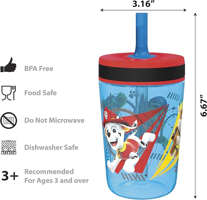 Zak Designs PAW Patrol Kelso Tumbler Set, Leak-Proof Screw-On Lid with Straw, Bundle for Kids Includes Plastic and Stainless Steel Cups with Additional Sipper (Paw Patrol- 3pc)