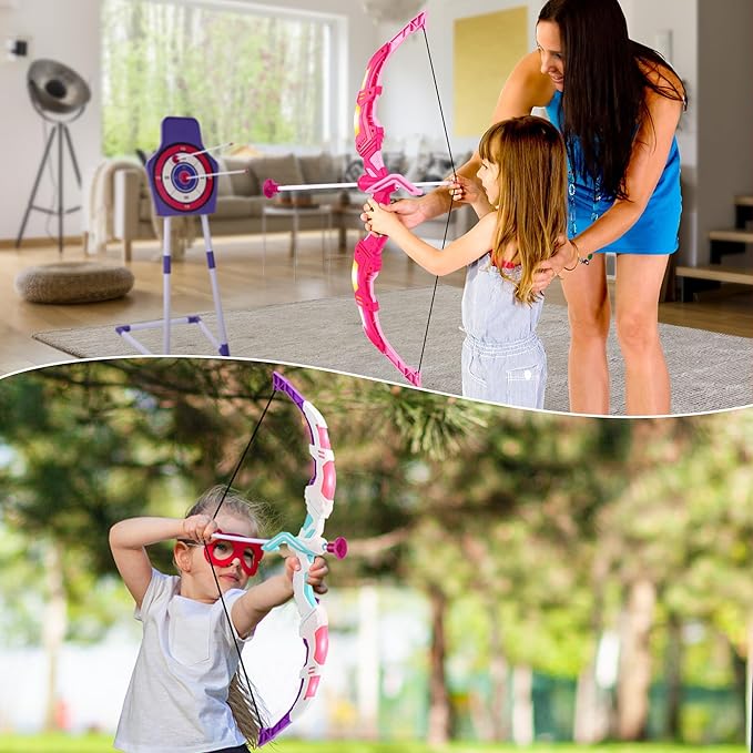 Bow and Arrow Set Girl Toys: 2 Pack LED Light Up Archery Set with 20 Suction Cup Arrows, Birthday Gift for Girls 5 6 7 8 9 10 11 12 Year Old, Outdoor Activities Toys Essentials for Kids Age 4-8 8-12