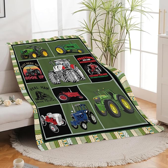 Tractor Blanket Farm Tractor Throw Blanket Gifts for Tractor Lovers Men Women Boys Girls Kids Adults Super Soft Cozy Plush Fluffy Fuzzy Fleece Blanket Decor 40''X50''