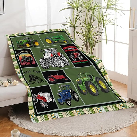 Tractor Blanket Farm Tractor Throw Blanket Gifts for Tractor Lovers Men Women Boys Girls Kids Adults Super Soft Cozy Plush Fluffy Fuzzy Fleece Blanket Decor 60''X80''