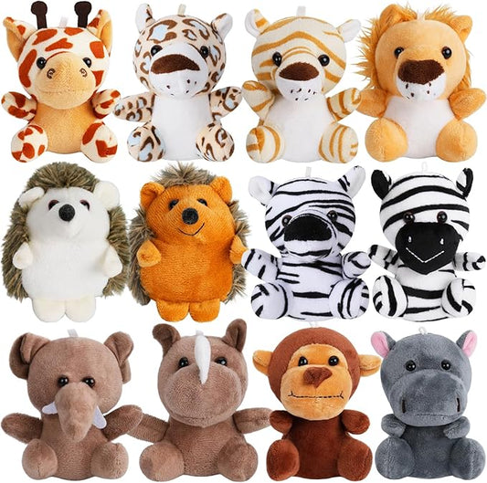 12 Pcs Small Stuffed Animal Bulk - 4.5 Inch Fluffy Stuffies, Animals Keychain Decoration, Stocking Stuffers for Kids, Carnival Prizes, Classroom Treasure Box, Pinata Stuffers