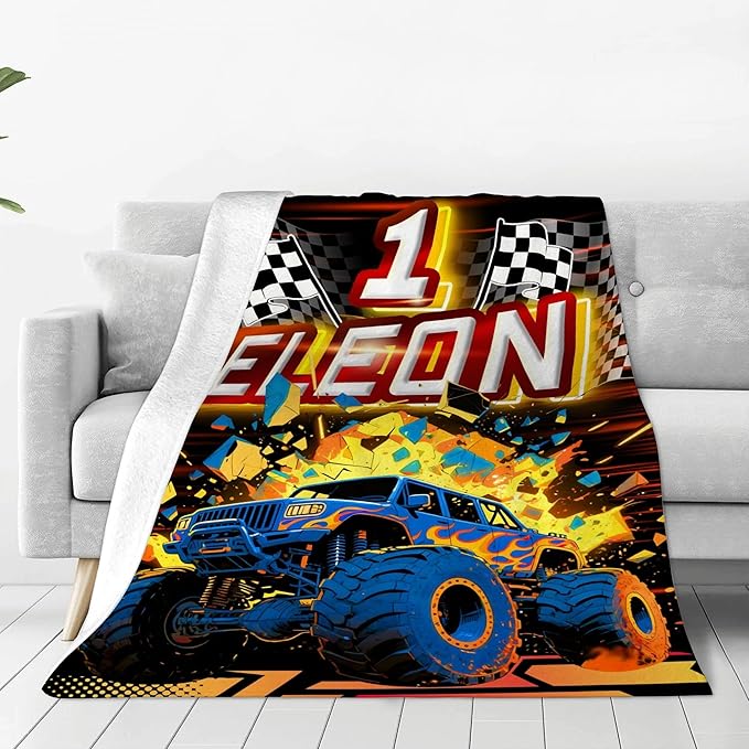 Custom Truck Blanket with Name Personalized Cars Throw Blanket for Boys Cars Lovers Gifts for Couch Sofa Bed Decor (Boy-01)