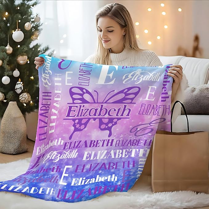 Personalized Butterfly Blankets for Kids Teens Adults, Girls Women Throw Blanket Gifts for Butterfly Lovers, Custom Name Soft Warm Flannel Monogram Blankets Decor for Bed Couch Sofa Home Room