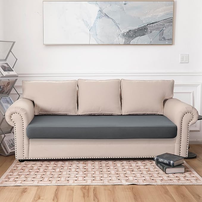 100% Waterproof Couch Cushion Covers L Shaped Chaise Cover, Stretch Seat Covers for Sectional Sofa, Reversible Couch Sofa Protector Covers for Kids Pets, Washable(Chaise Cover, Grey)