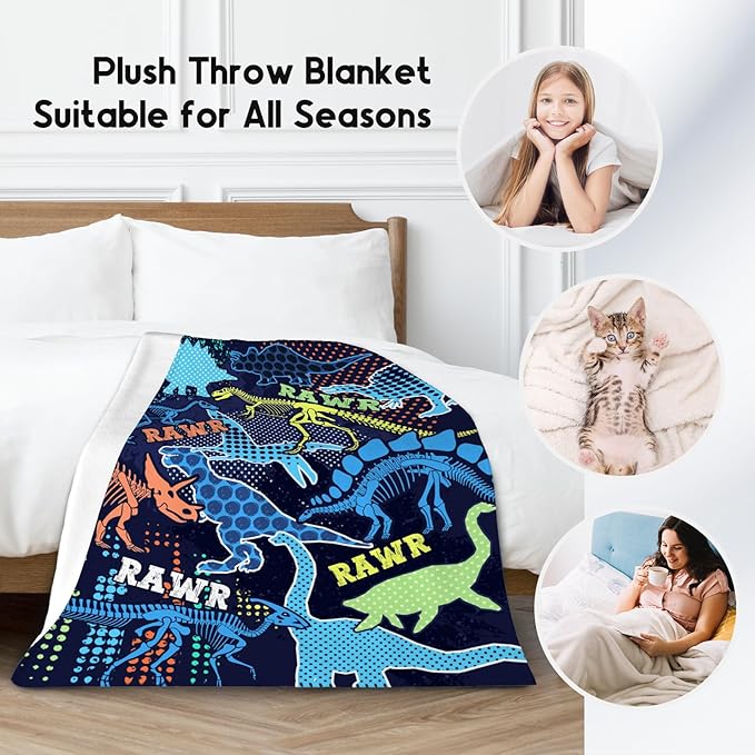 Dinosaur Blanket for Boys Girls, Dinosaur Gifts for Boys, 50"x60" Animal Blankets for Children, Kids Throw for Couch Sofa Bed, Soft Fuzzy Cozy Girls Gifts Room Decor