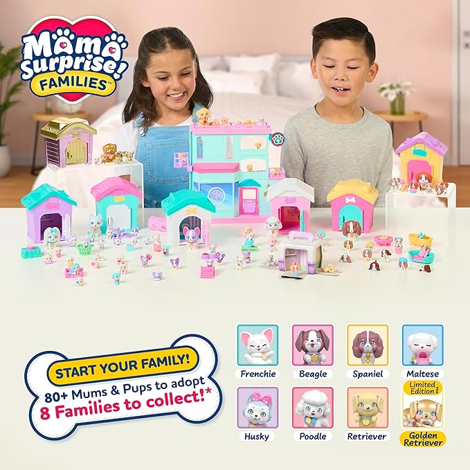 Little Live Pets Dog House Playset Bundle, Mama Surprise Families Beagle and Maltese Collection, Interactive Fold-Out Dog Playset Toy Gift for Kids 5+