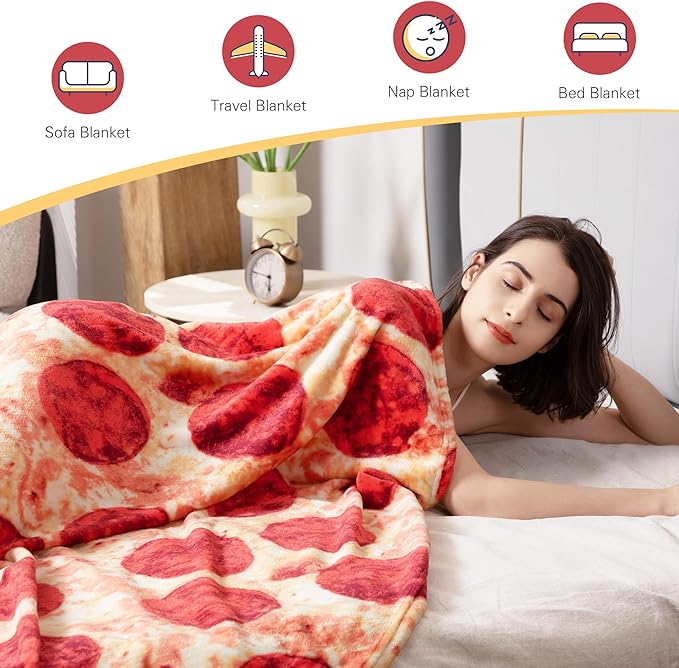 LetsFunny Pizzas Blanket, 2.0 Double Sided Wrap Throw Blanket for Adults Kids, Giant Funny Realistic Food Blankets, Soft Flannel Round Throw Blanket Cool Presents