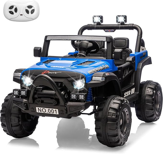 Kids Ride On Truck Car, 12V Ride On Toy Battery Powered Vehicles w/Parent Remote, Spring Suspension, Electric Car for Kids with Bluetooth Music, LED Light, Ideal Car Gift for Boys Girls, Blue