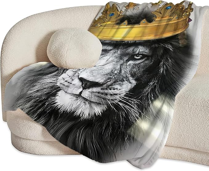 Lion Crown Throw Blanket - Soft, Warm & Cozy Fleece for Men, Women, Girls & Boys - 60"x50"