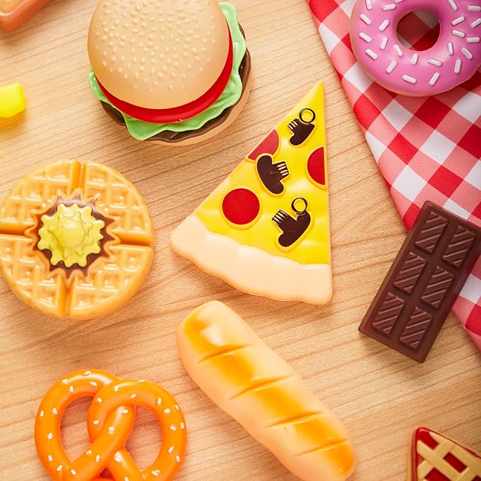 JOYIN 50 Piece Set of Kitchen Toys, Dinnerware, Dummy Fruits, Vegetables, Plastic Accessories for Children Educational Learning Toy, Role Play Gift, Easter Basket Stuffers