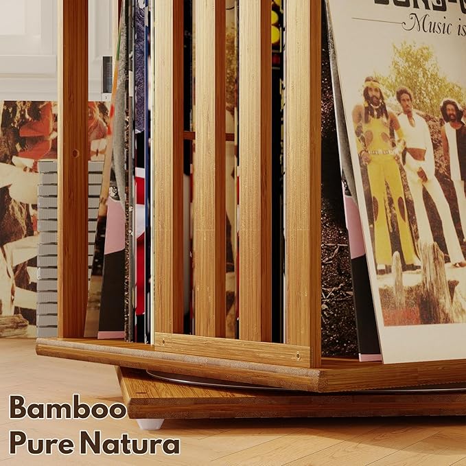 YOWOS Rotating Bookshelf Tower, 360° Spinning Bookcase Bamboo Floor Standing Storage Rack, Narrow Book Shelf Organizer for Kids & Adults, Small Space Bookshelf (Walnut, 2 Tier)