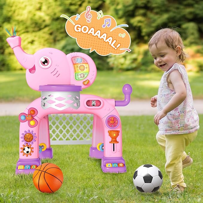 SpringFlower Toddler Basketball Hoop & Soccer Goal Activity Center Toys with Light & Music,Elephant Toddlers Musical Toys Gift, Baby & Toddlers Christmas Birthday Gift for 1 2 3 Year Old Girls & Boys