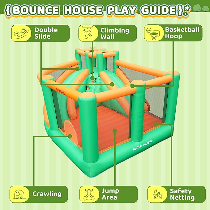 Bounce House Inflatable Bouncy Castle with Large Jumping Area Double Slide Bouncer for Kids and Toddlers