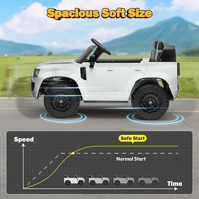 24V Licensed Land Rover 2 Seater Ride on Car for Kids, Battery Powered Electric Car Ride on Vehicle with Parent Remote Control, LED Light, Spring Suspension, Suitable for Aged 3-8, White