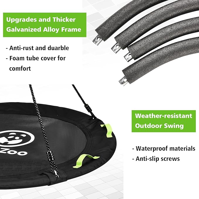 48 inch Tree Swing, Larger Saucer Flying Swing for Whole Family, 900lbs Weight Capacity, with Adjustable Hanging Straps, for Outdoor Backyard, Gifts for Kids, Black