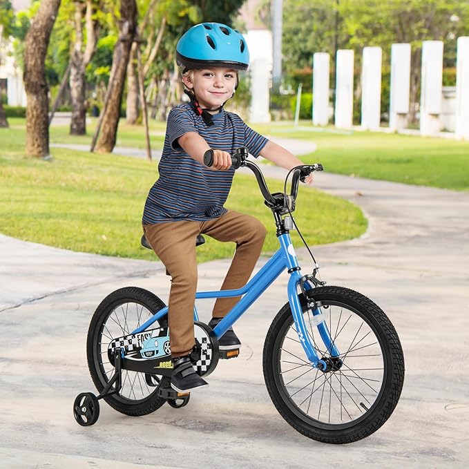 BABY JOY Kids Bike, 12 14 16 18 Inches Car Pattern Sporty Bicycle w/Removable Training Wheels, Hand & Coaster Brakes, Adjustable Seat & Handlebar, Girls Boys Bike