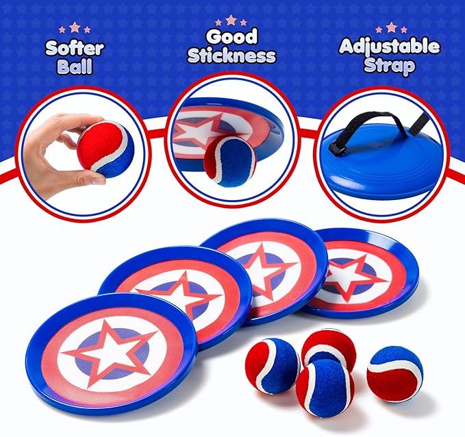 PlayZap Toss and Catch Ball Set Ultra Sturdy ABS - Family Games Christmas Stocking Stuffers Gift for Toddlers Kids Teens Boys Girls 3-5 5-8 8-13+ Yrs - Baseball Toys for Beach Pool Yard Outdoor 4 Pack