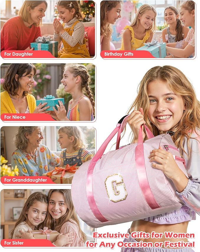 Christmas Gifts-Gift for 6 7 8 9 10 Years Old Girl, Girls Travel Duffle Bag, Kids Initial Overnight Bags with Shoe Compartment, Weekender Bag with Makeup Pouch, Birthday Gifts (Letter A)