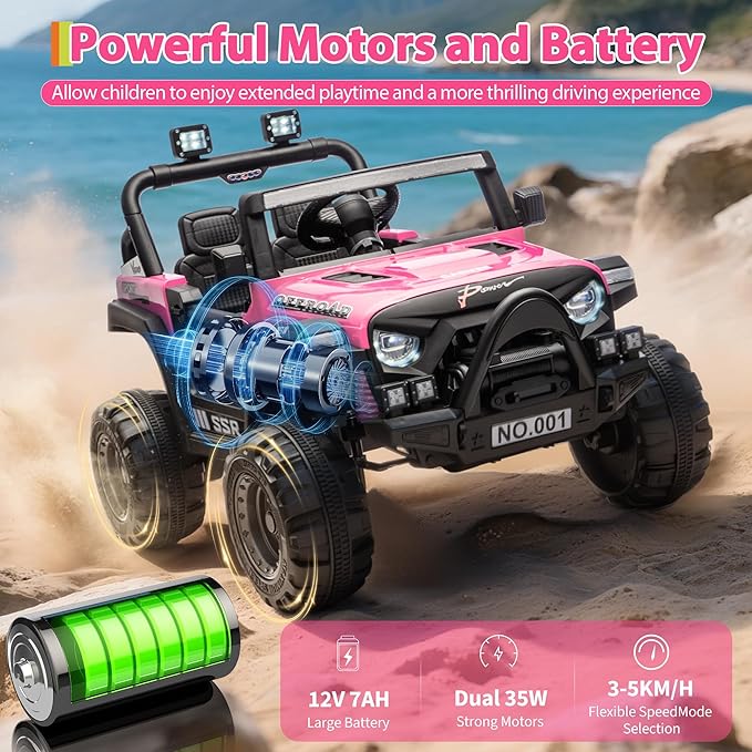 Kids Ride On Truck Car, 12V Ride On Toy Battery Powered Vehicles w/Parent Remote, Spring Suspension, Electric Car for Kids with Bluetooth Music, LED Light, Ideal Car Gift for Boys Girls, Pink