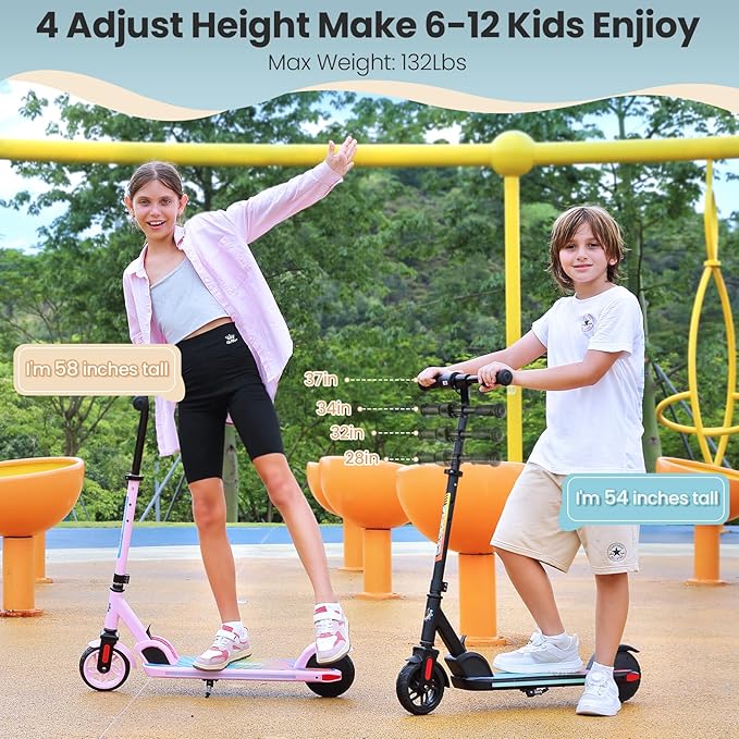 Caroma Electric Scooter for Kids Ages 6-14, 150W/180W Motor,10 MPH Max Speed & 7 Miles,Adjustable Height & Speed,Colorful Lights,LED Display,Foldable Kids Electric Scooter 132 Lbs Max Load