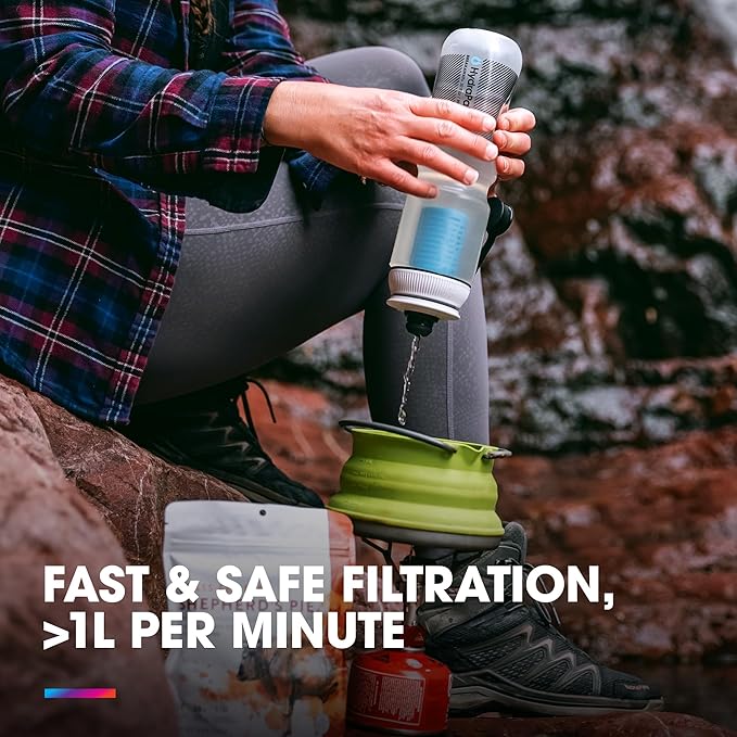 HydraPak Breakaway+ Filter Water Bottle (20oz or 30oz) - Hike & Bike Squeeze Water Bottle, Fits Backpacks & Bike Cages - Clear