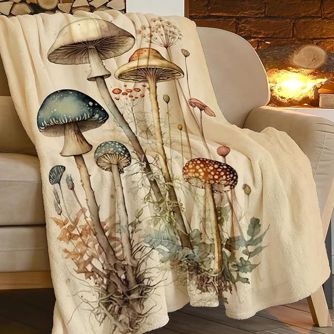 Mushroom Blanket Mushrooms Throw Blankets Plush Cozy Flannel Fleece Ultra Soft Fuzzy Party Blanket Gifts for Girls Women Kids Adult 50"X40"