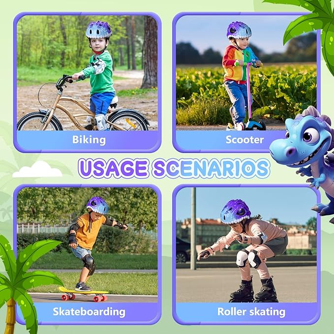 Toddler/Kids Bike Helmet Set for Boys Girls 3D Adjustable Kids Helmet Protective Gear Set Knee Elbow Wrist Pads and Multi-Sports Skateboard Scooter Cycling Roller Balance Bike